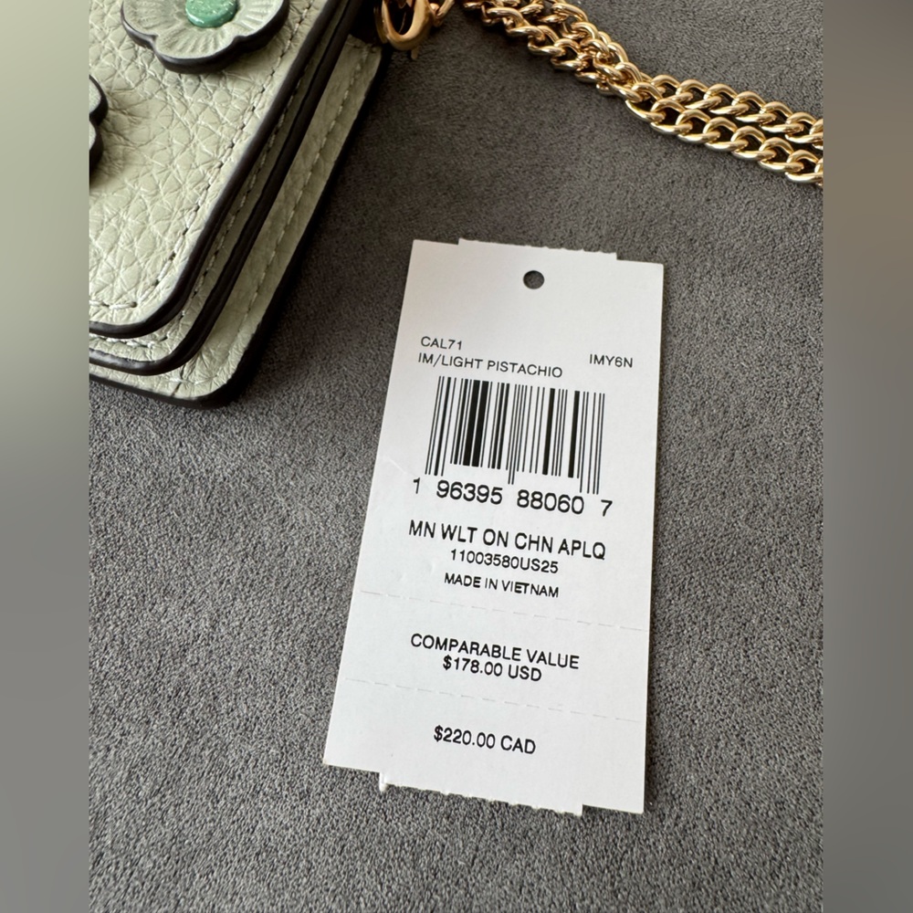 Coach Mint Green Mini Wallet with Gold Chain NWT - Picture 8 of 9